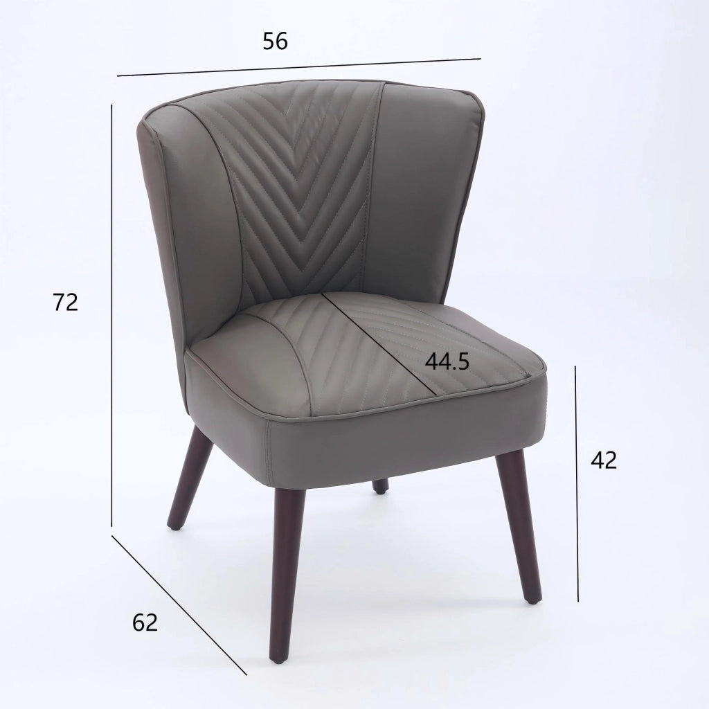 Poltrona senza braccioli in pelle con cuciture diagonali e base in legno - grigio