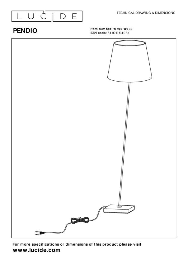 Lampada da terra classica nera paralume bianco 150cm E27 Lucide