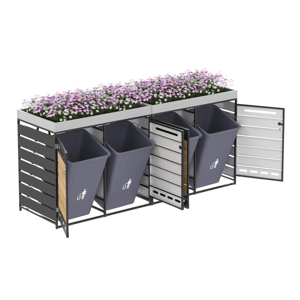Box Portarifiuti con Fioriera ¨C Xylo ¨C Legno e Metallo, con Serratura