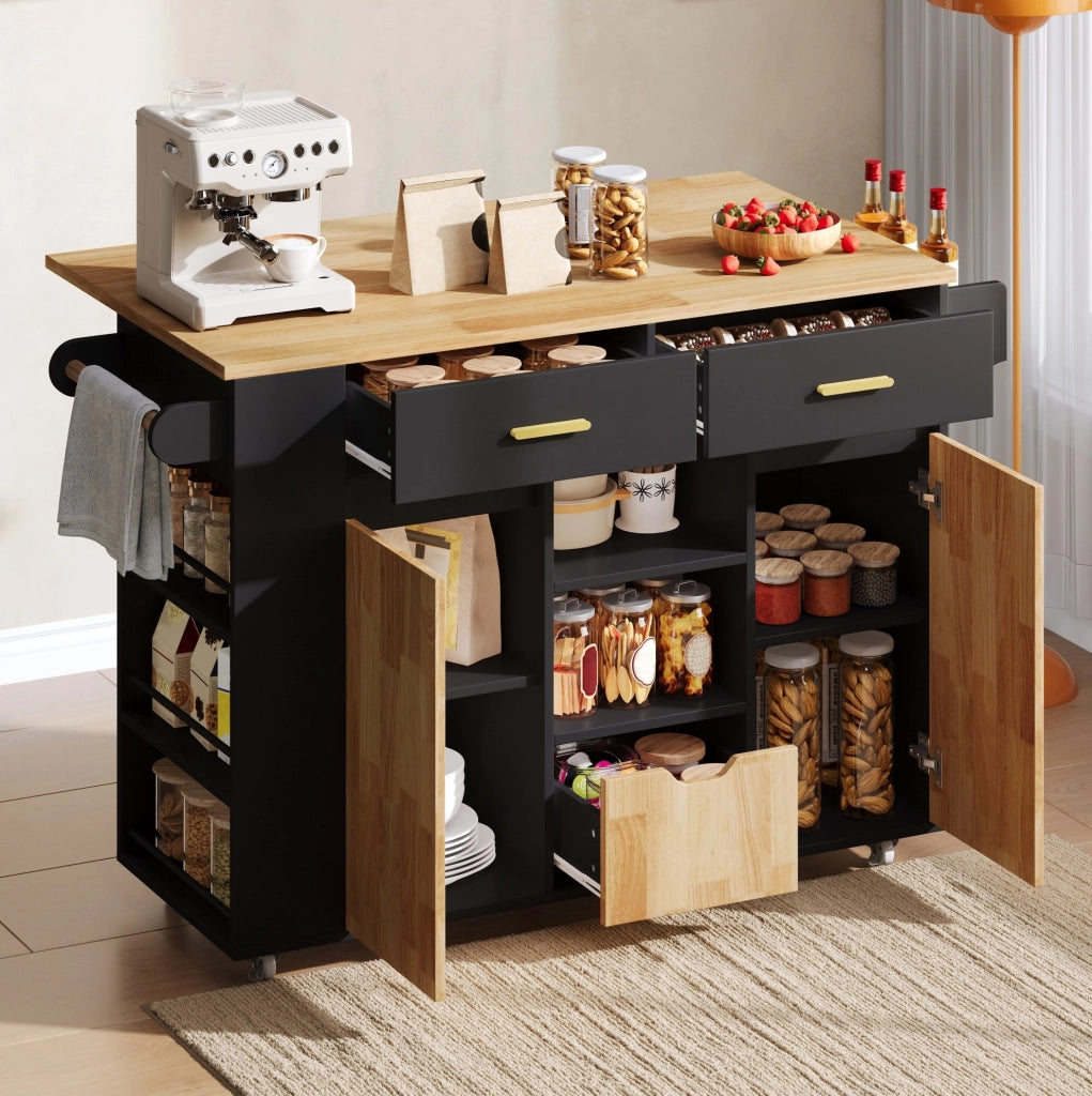 ISOLA CUCINA con piano ribaltabile 120x45(71) cm MDF Nero e naturale