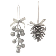 ADDOBBO NATALIZIO GLITTER ARGENTO PIGNA O BACCHE CON FIOCCO PREZZO CAD