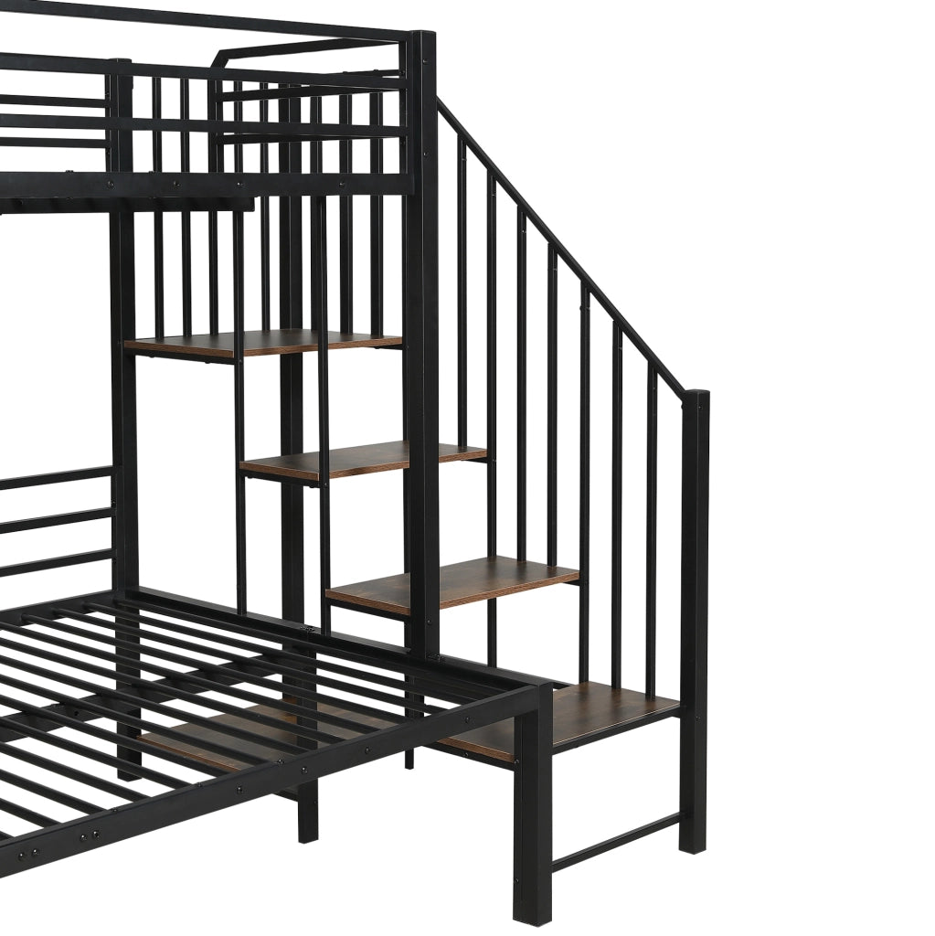 Letto a castello 90x200 cm e 120x200 cm con scala angolare; metallo e MDF nero