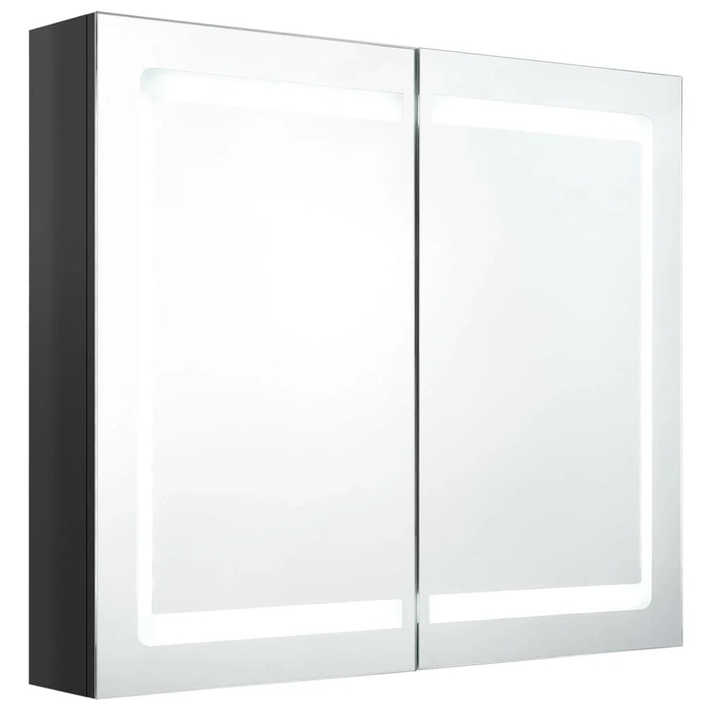 Mobile da bagno con specchio LED 80 x 12 x 68 cm nero lucido 02_0006617