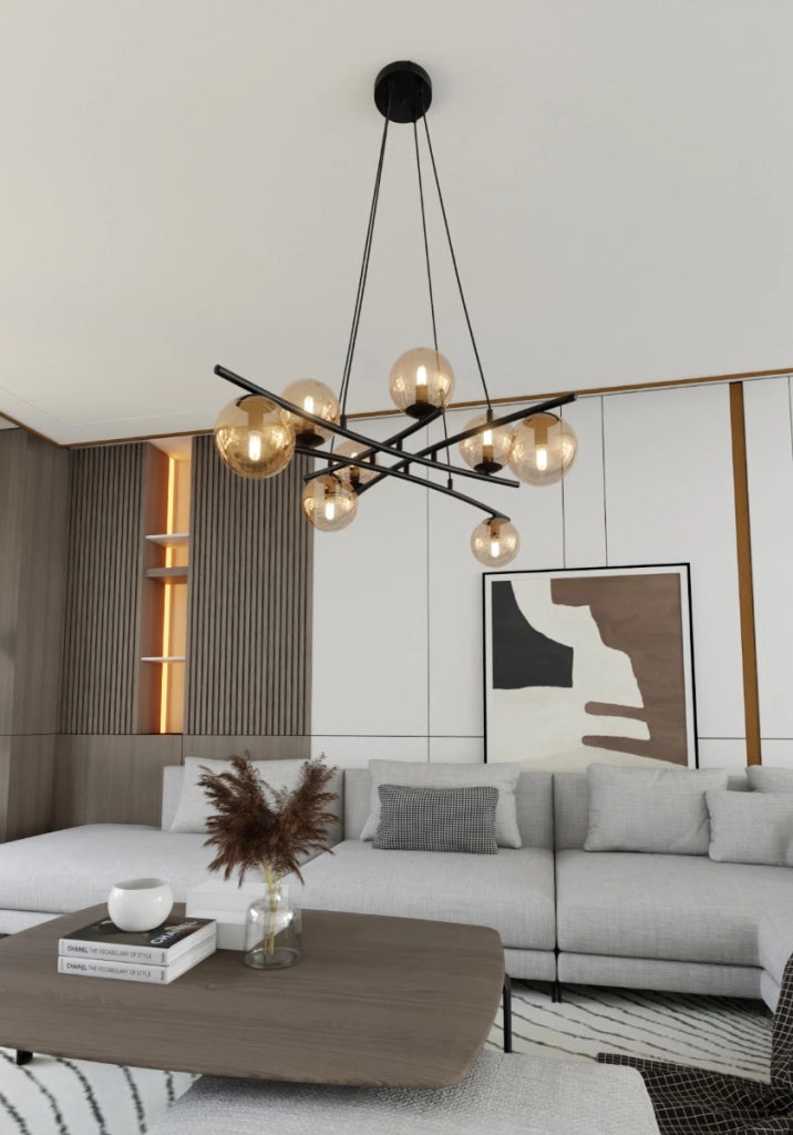 Lampadario sospeso ESSA 8 luci Emibig nero/miele Ø100cm