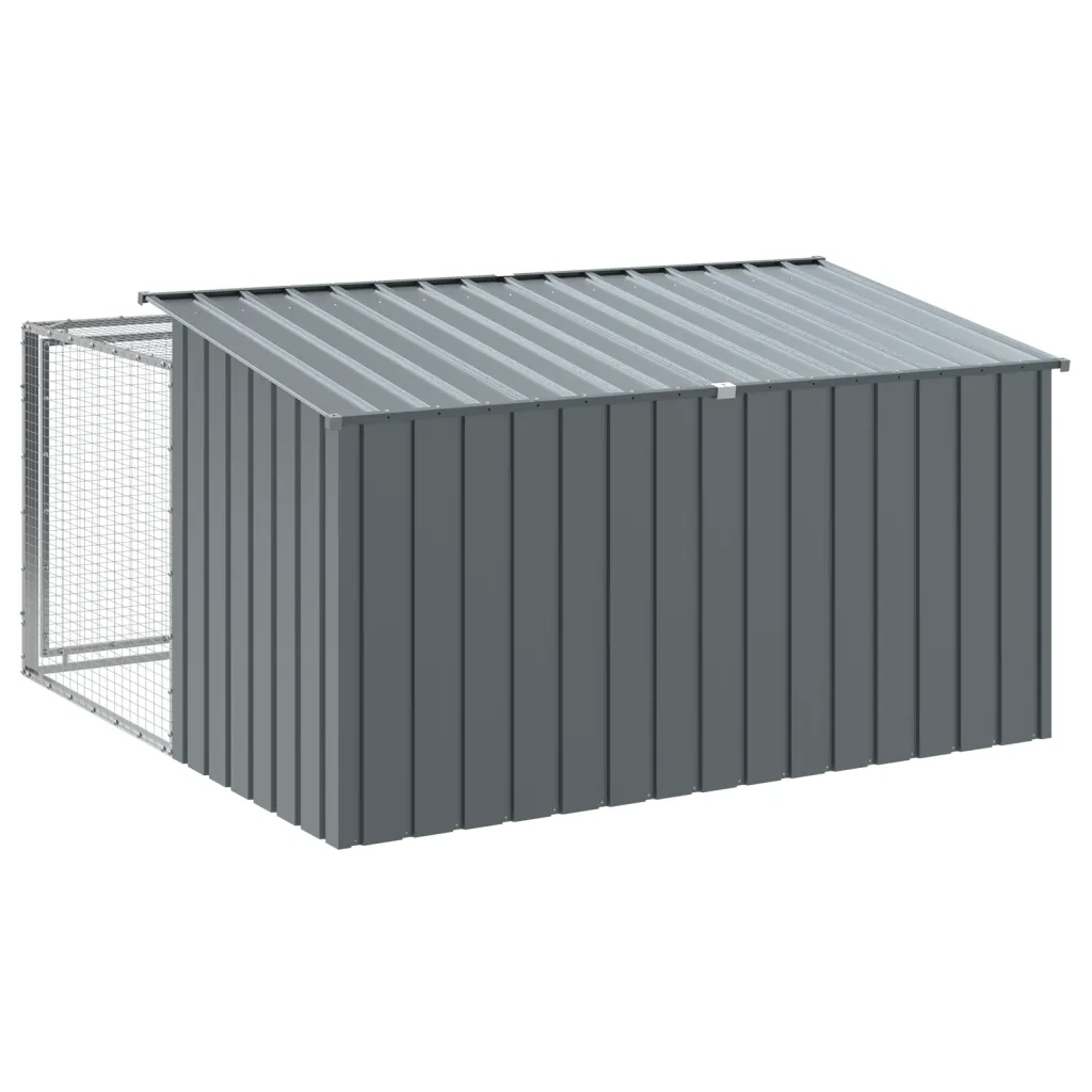 Cuccia per cani con recinto antracite 197x194x110 cm in acciaio zincato