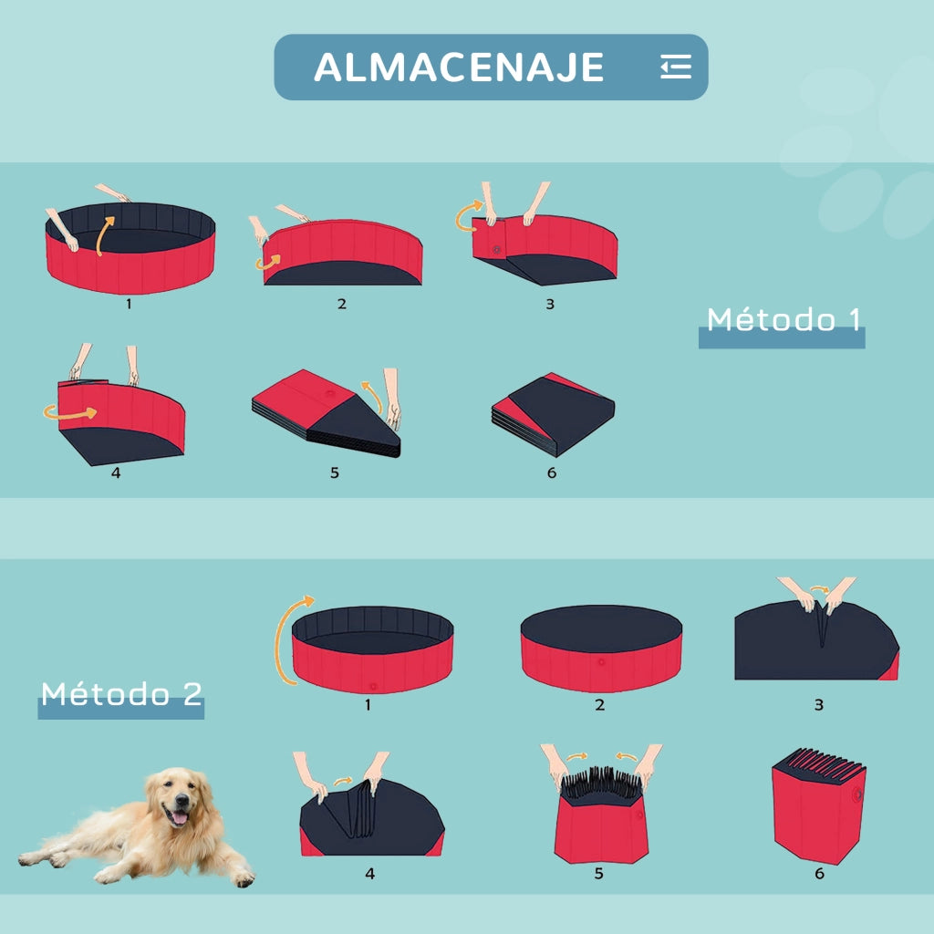 Piscina Pieghevole per Cani e Gatti ¨C zephmum ¨C PVC Antiscivolo ?160x30 cm Rosso