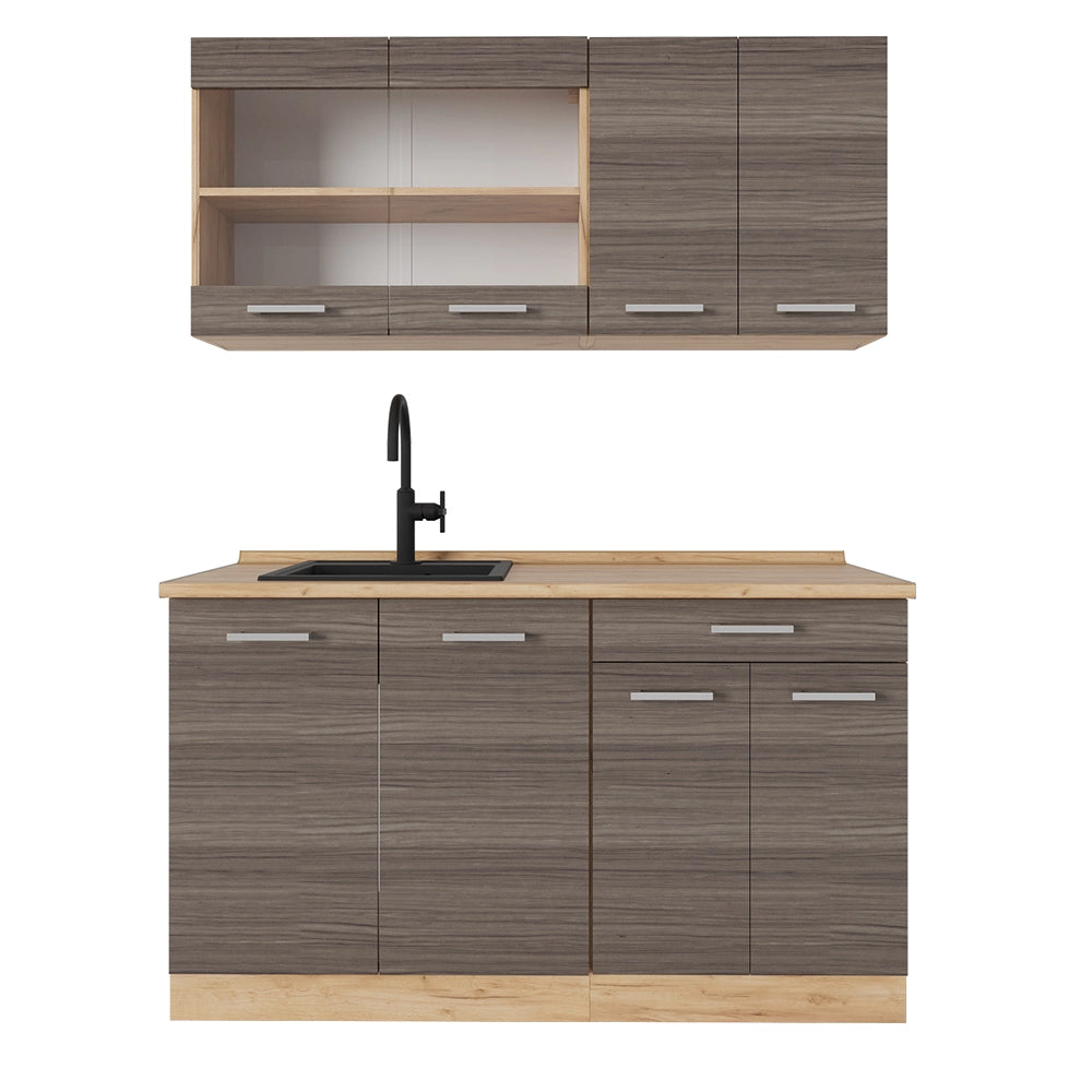 Vicco Cucina monoblocco Grigio nobile/rovere dorato 140 cm , PL Rovere