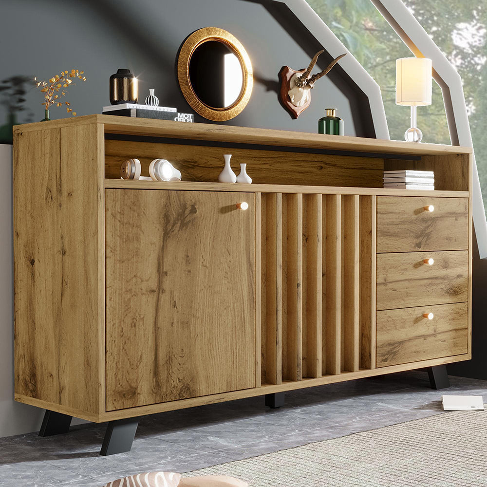Credenza con 3 cassetti e 2 ante - Xylo - Stile vintage in quercia scuro 120x40x85 cm