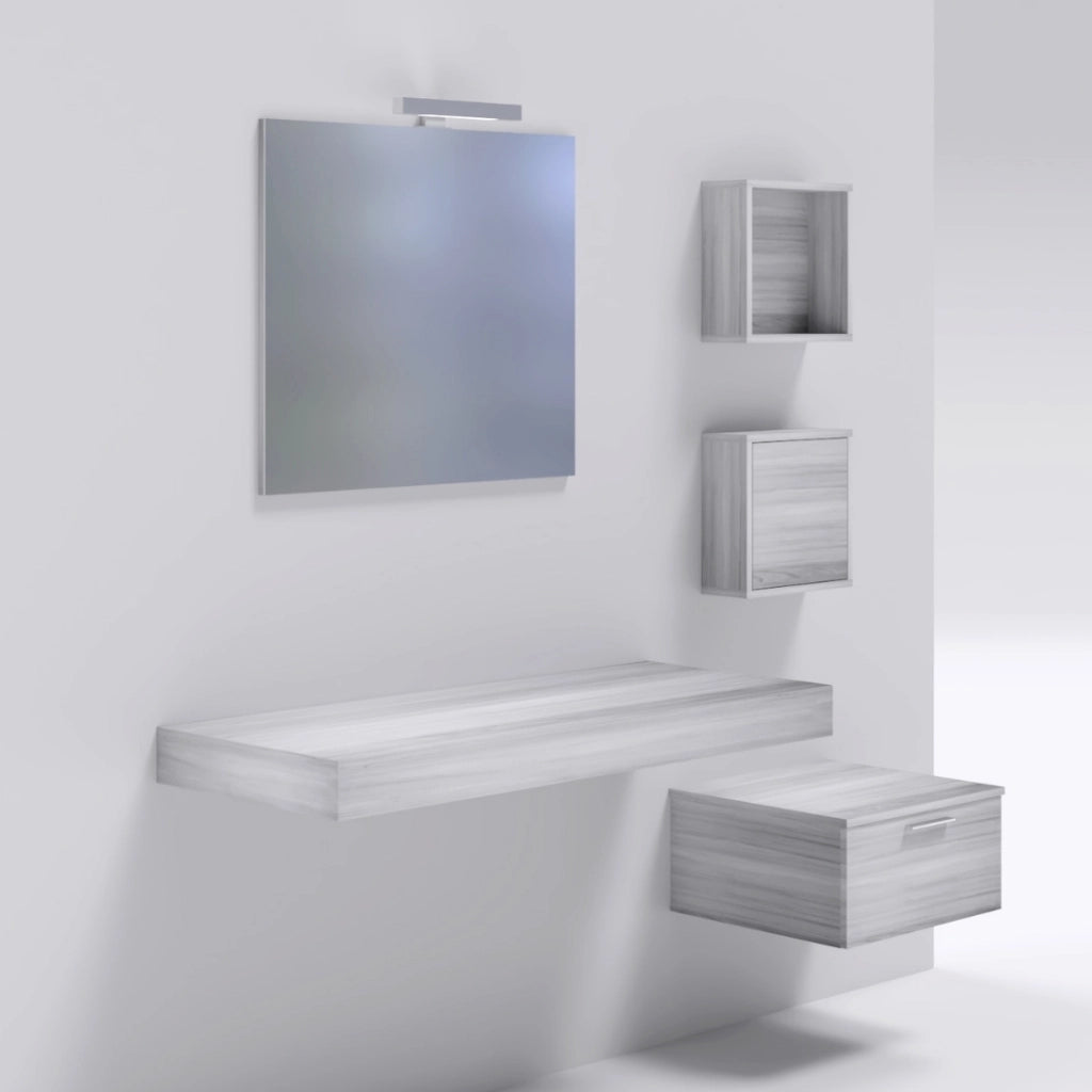 Mensolone in laminato sospeso per lavabi da appoggio arredo bagno made in italy *** finitura- olmo chiaro, misure l12...