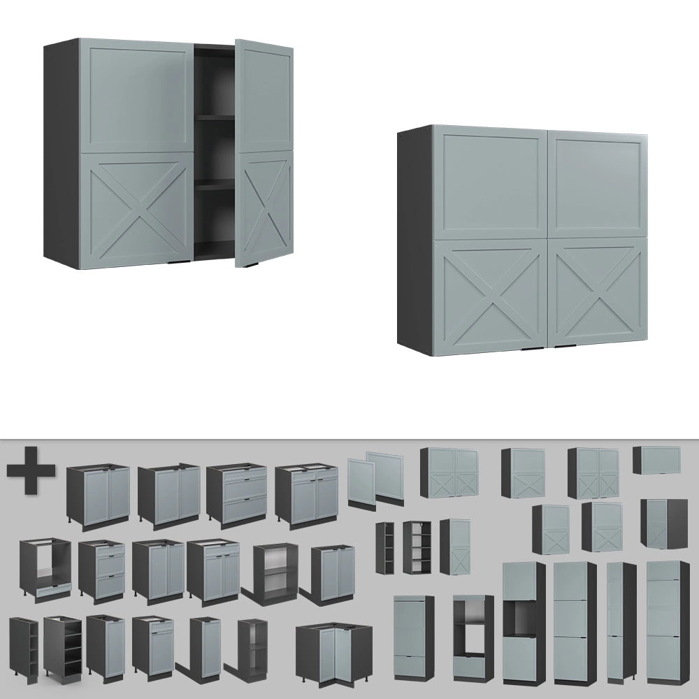 Vicco Mobile da cucina in vetro Blu-grigio chiaro 80 cm