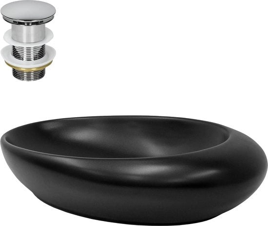 Wastafello comprensivo di cavo di scarico in rame senza vasca 58,5x37,5x14,5 cm ceramica nera design ML