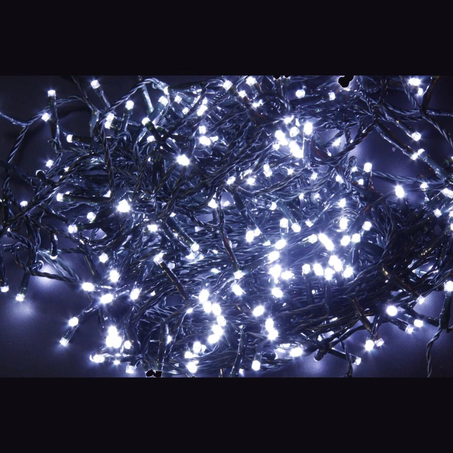 LUCI DI NATALE 200 LED BIANCO FREDDO USO INTERNO E ESTERNO CON GUIOCHI LUCE 8M