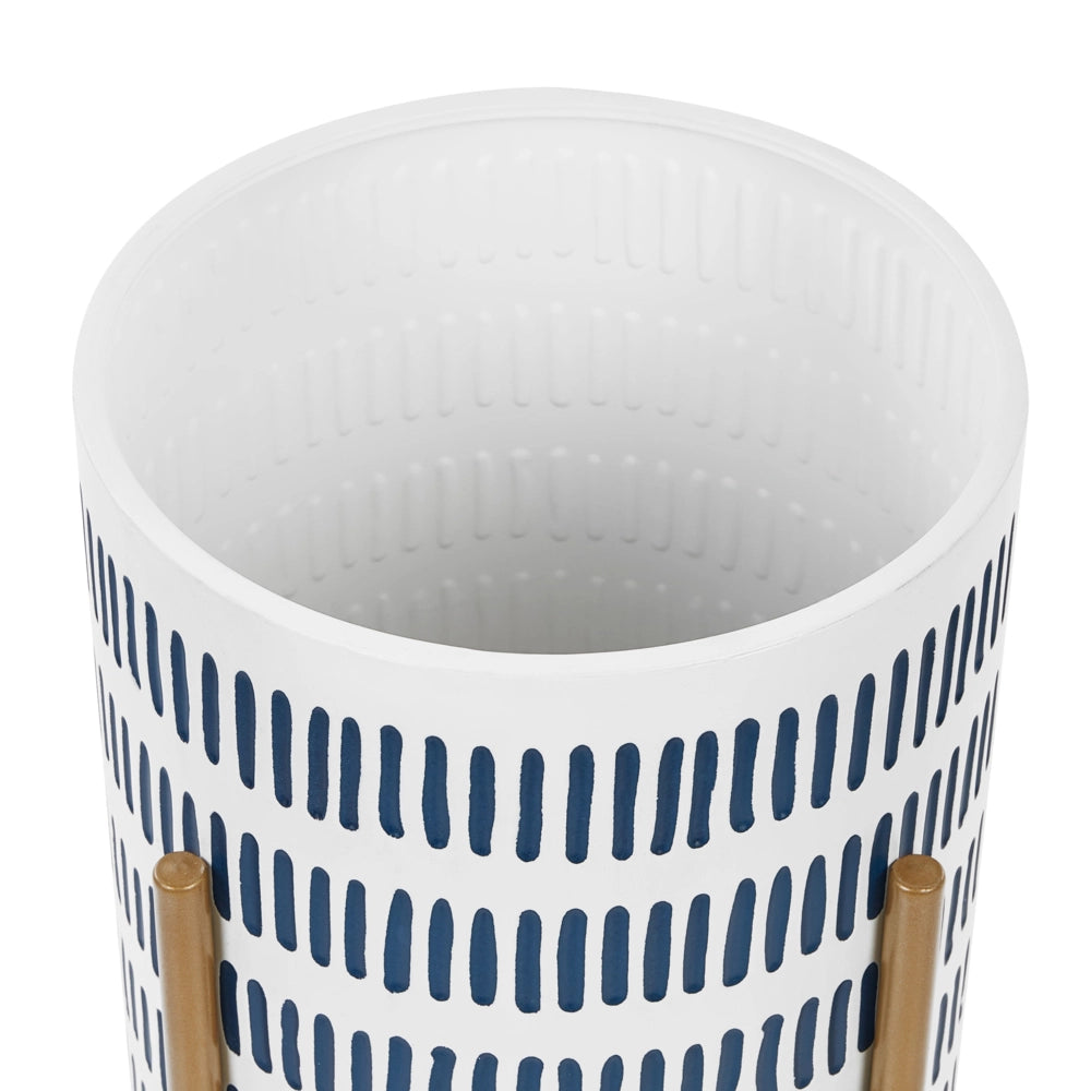Portavaso in metallo bianco e blu 31 x 31 x 58 cm per interni ed esterni