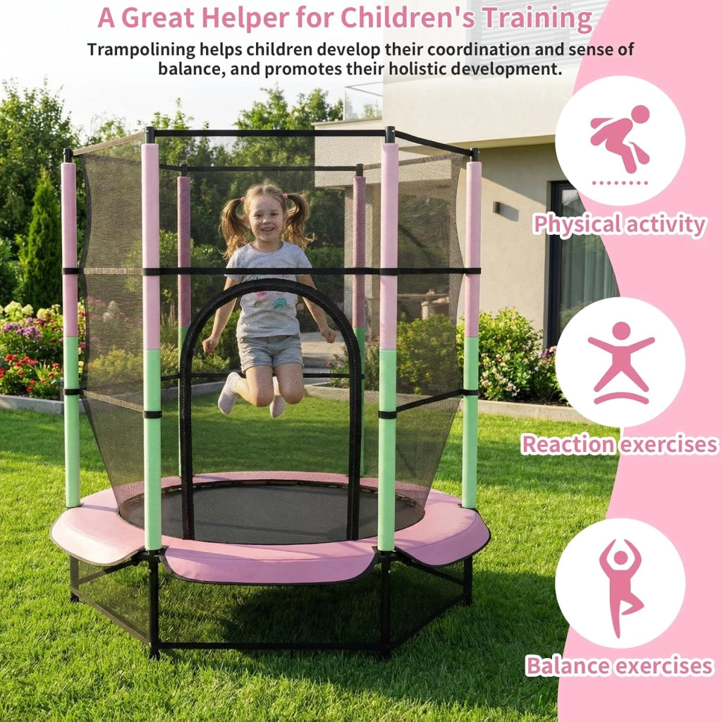 Trampolino Elastico Bambini, Tappeto Elastico Bambini Ø140 cm, Salterello bambini con Rete Sicurezza, Trampolino Giardino per Esterno e Interno, Max 50 kg, per Regali