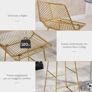 Set 2 Sgabelli Alti da Bar 53x56x110 cm in Metallo Oro
