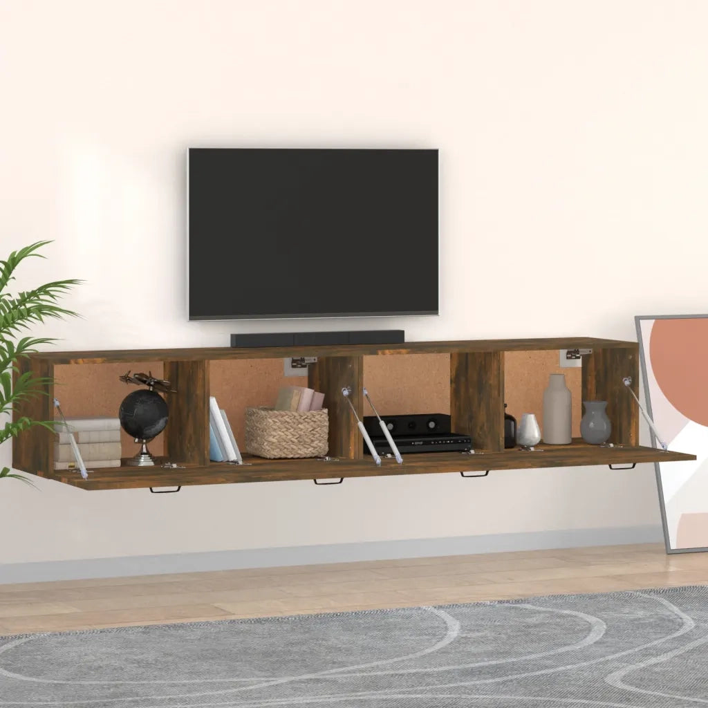 Armadietto a Muro | Mobili Parete 2 pz Rovere Fumo 100x36,5x35 cm Legno Multistrato
