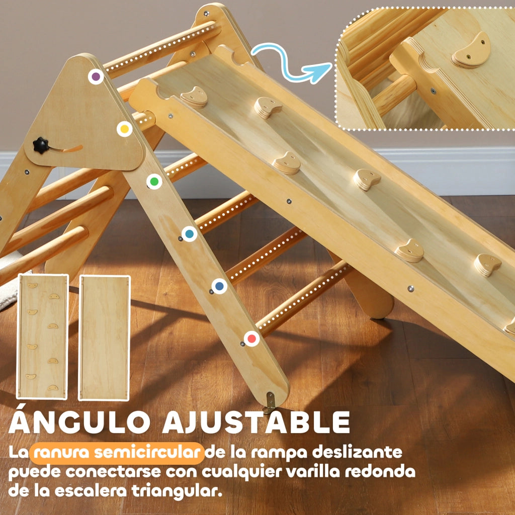 Scala Triangolo 3 in 1 Legno con Rampa ¨C zephmum ¨C Naturale 147x64.5x63 cm