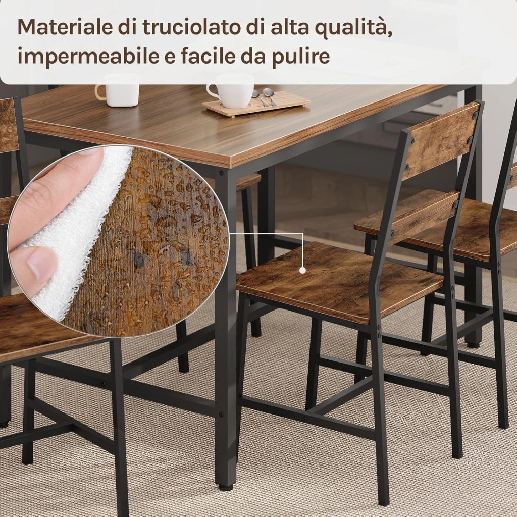 Set 2 Sedie da Pranzo con Schienale, Struttura Metallo e Legno, Design Ergonomico per Cucina/Soggiorno/Balcone, Stile Industriale, Marrone Rustico, K0027EZS-2
