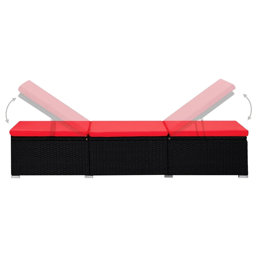 Lettino Prendisole con Cuscino e Tavolino in Polyrattan Rosso cod mxl 23068