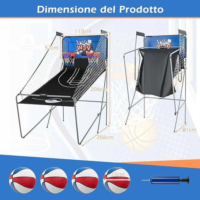 Macchina da Pallacanestro Elettronica, Canestro Basket da Camera a Doppio Tiro Pieghevole con Punteggio Elettronico, 4 Palle, 8 Modalità di Gioco e 2 Canestri (Blu 2)