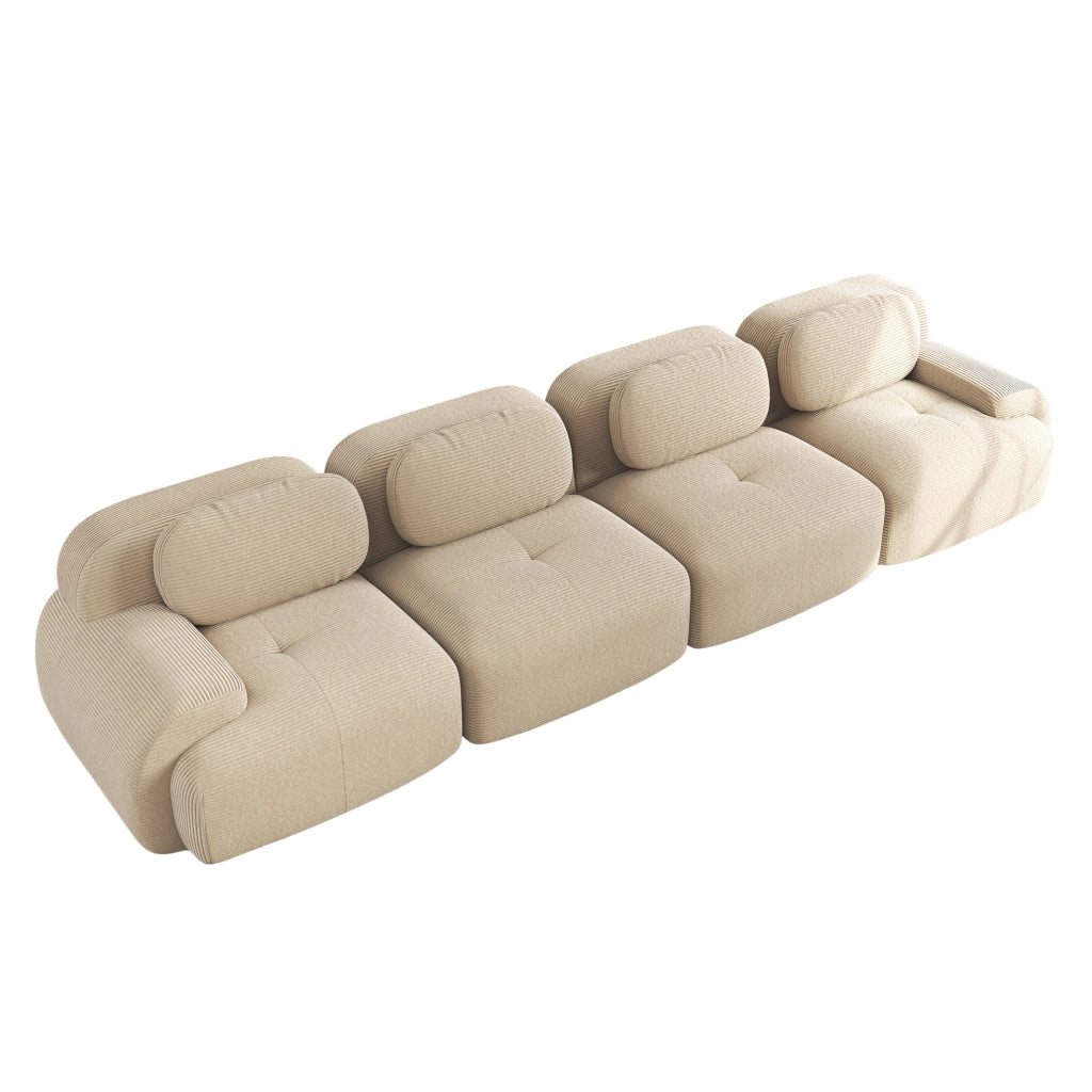 Divano angolare modulare 4 posti 388x103x70 cm in tessuto a coste beige