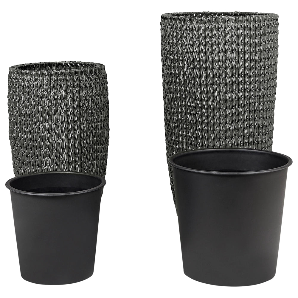 Set di 2 vasi in finto rattan nero per piante con inserto per interni ed esterni