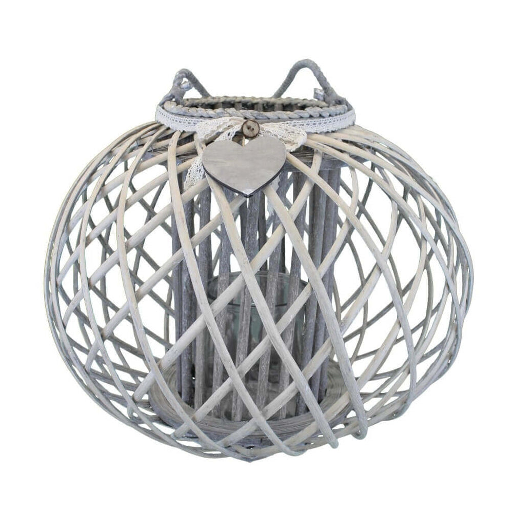 Lanterna in Vimini Rotonda in Vimini Vetro cm 49x49x40 - MAYA