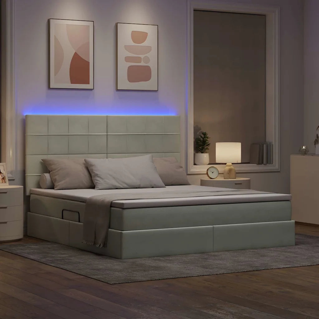 Letto con contenitore e LED Grigio chiaro 180 x 200 cm Velluto 3372681