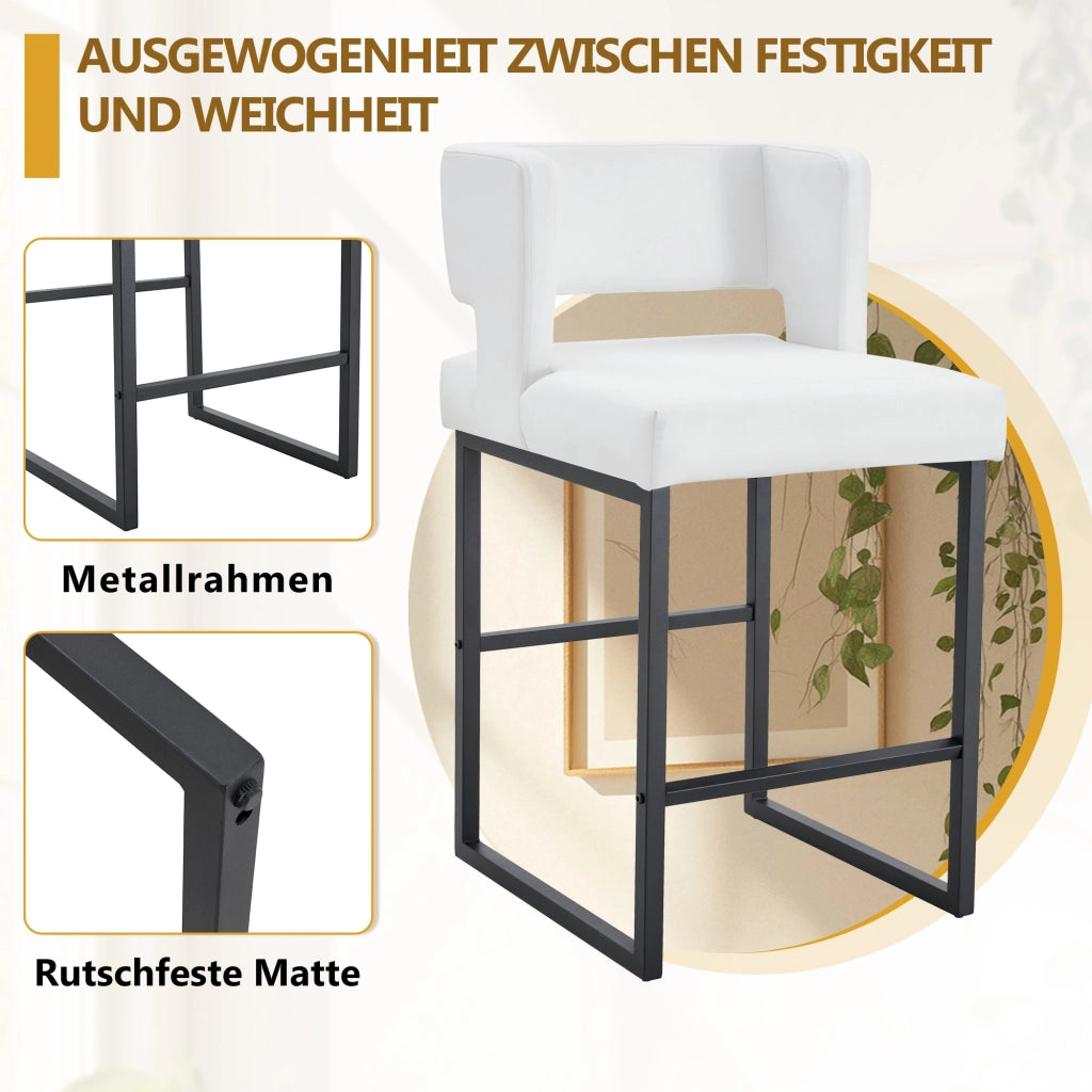Sgabelli da bar nordici, 2 pezzi con seduta imbottita in PU bianco e gambe in metallo nero, 61 × 60,5 × 54 cm