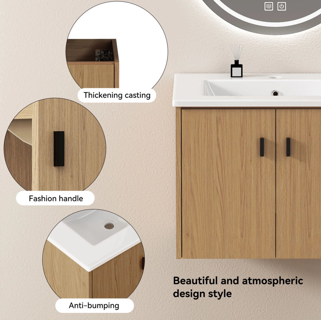 Mobile bagno 60 cm in quercia chiara con 2 ante soft-close