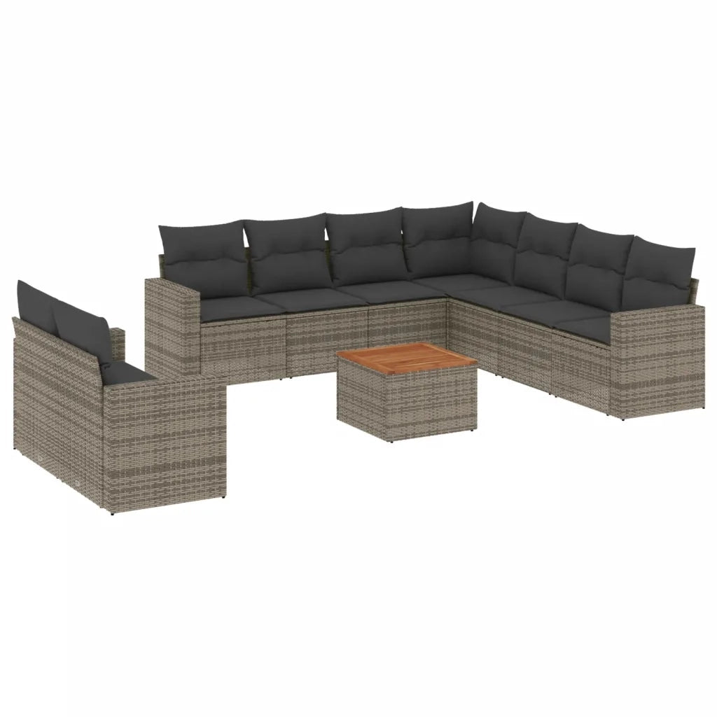 Set Divano da Giardino 10 pz con Cuscini Grigio in Polyrattan 3256522
