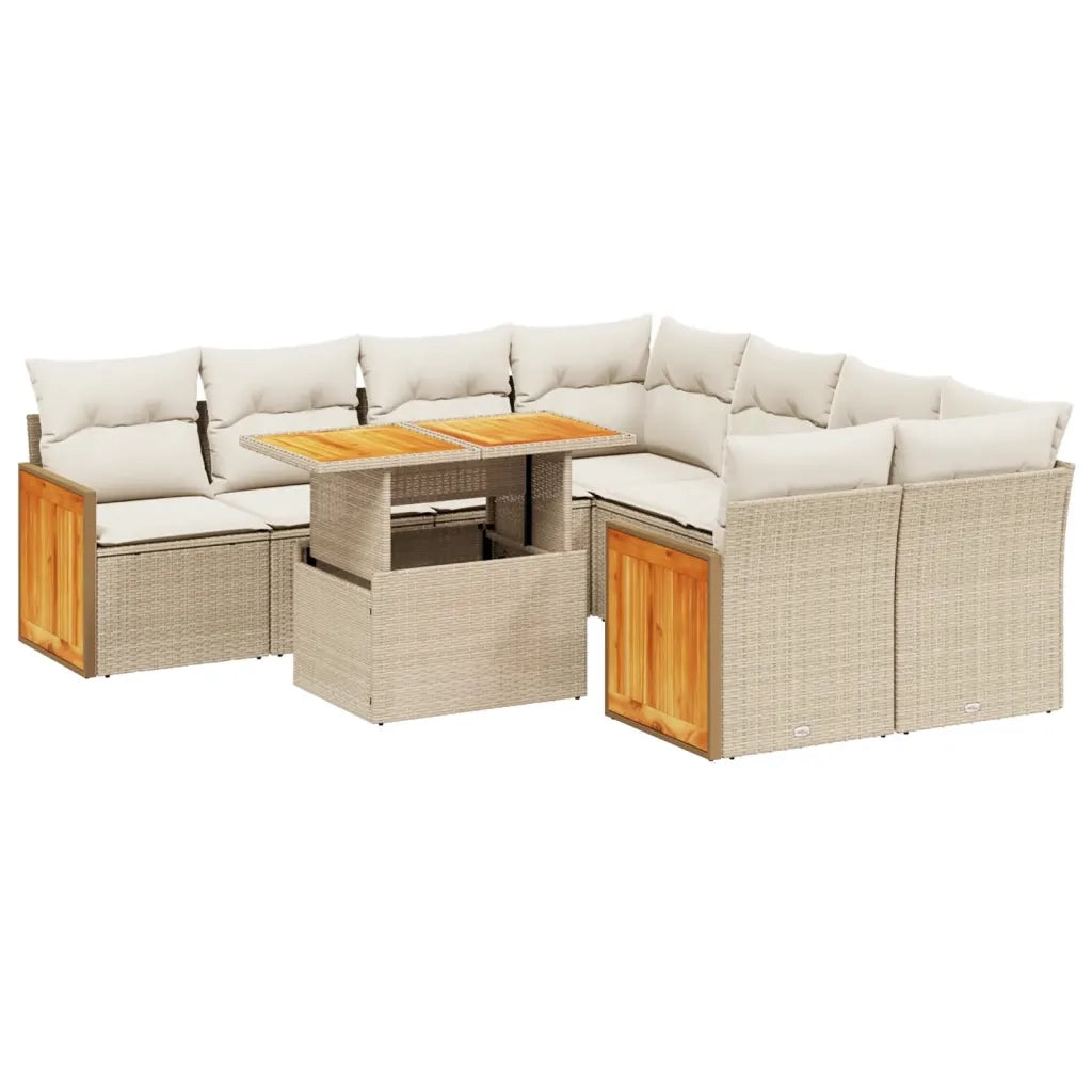 Set Divano da Giardino 9 pz con Cuscini Beige in Polyrattan 3273886