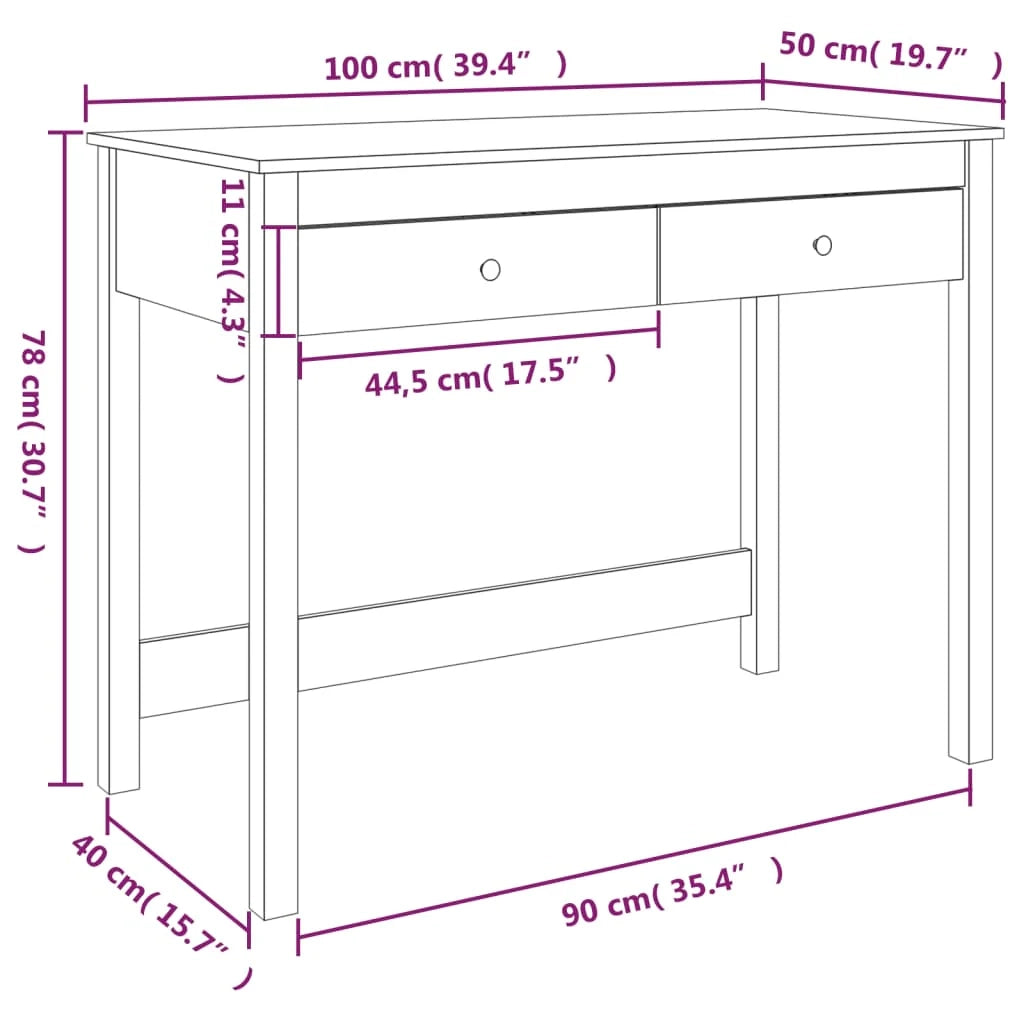 Scrivania postazione di lavoro scrivania per computer mobile da studio con cassetti 100 x 50 x 78 cm legno massello di pino bianco 02_0023464