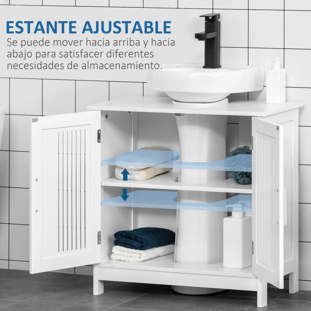 Mobile Sottolavabo Bagno in Legno con 2 Ante Ventilate e Ripiano Regolabile ¨C zephmum ¨C Bianco 60x30x60 cm