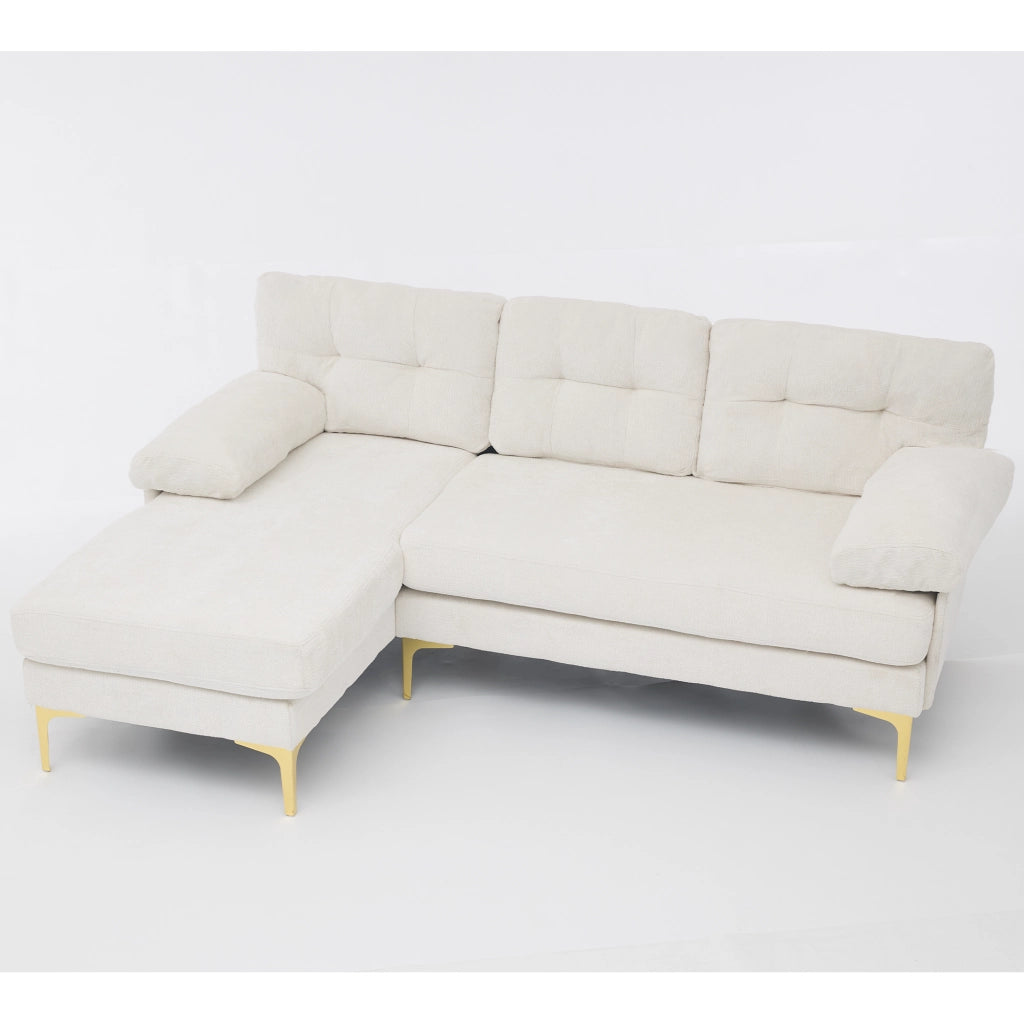 Divano Angolare 3 Posti ¨C MINIMAL ¨C Chenille Beige, Gambe in Metallo, Funzione Relax