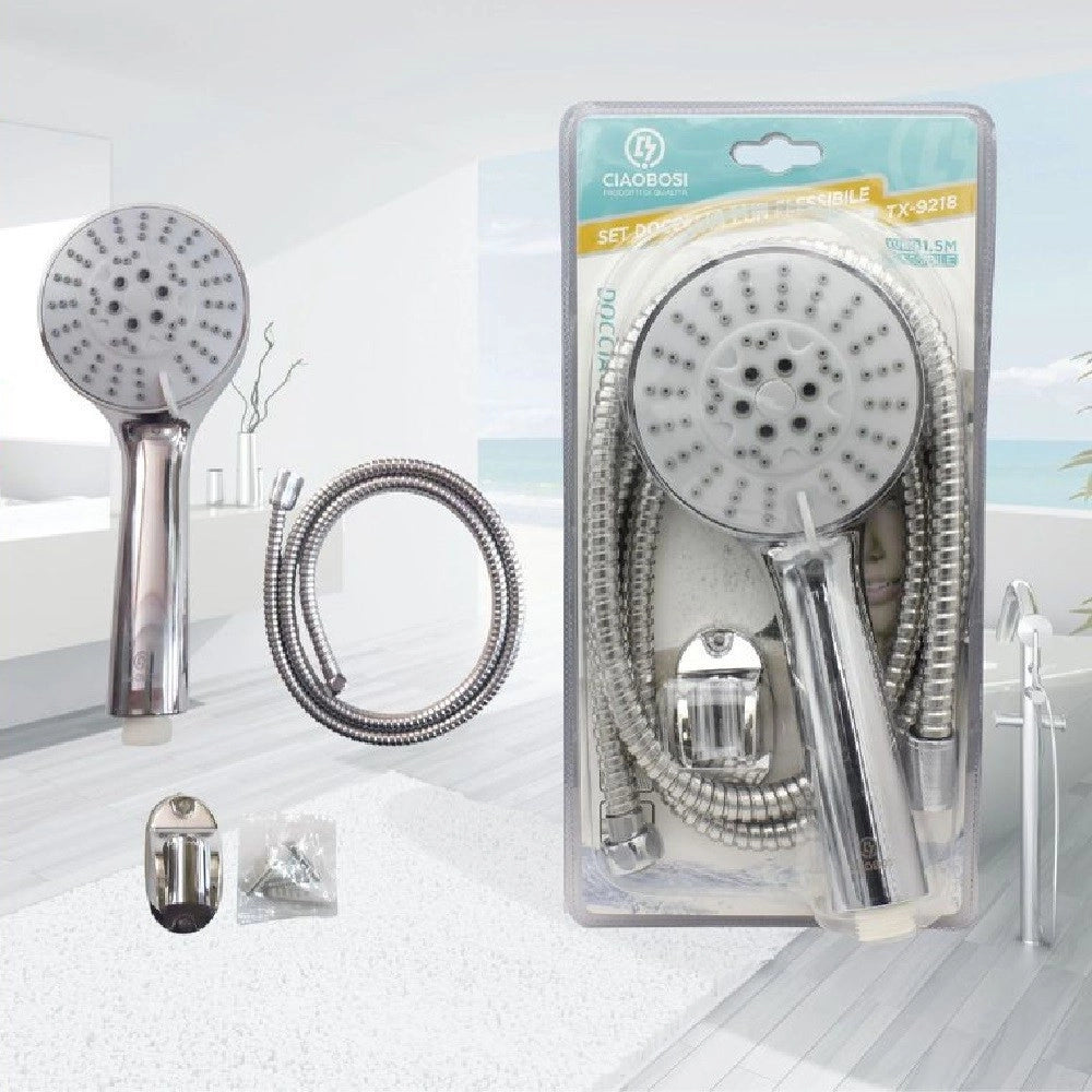 Trade Shop - Set Doccetta Soffione Doccia Con Tubo Flessibile 1.5 Metri Staffa Bagno Tx-9218 -