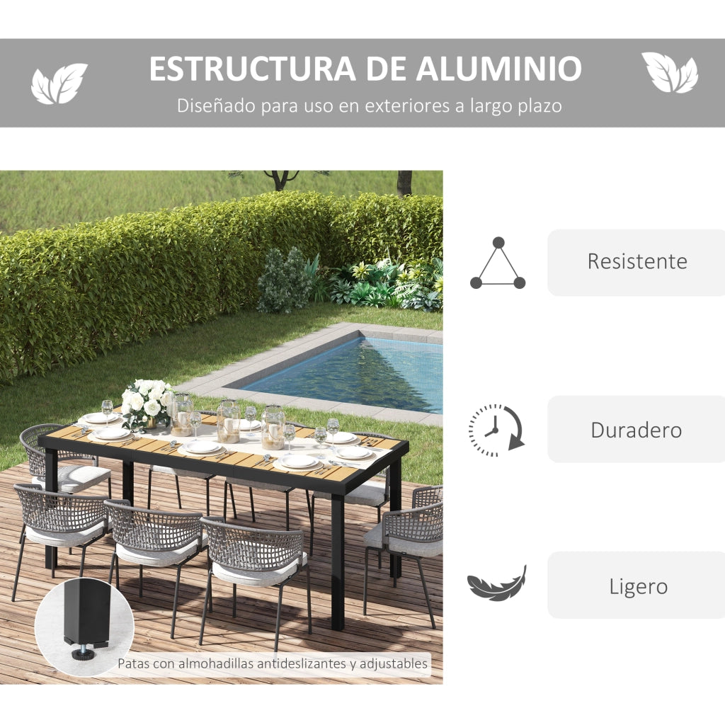 Tavolo da pranzo esterno in alluminio per 8 persone ¨C zephmum ¨C 190x90x74 cm naturale e nero