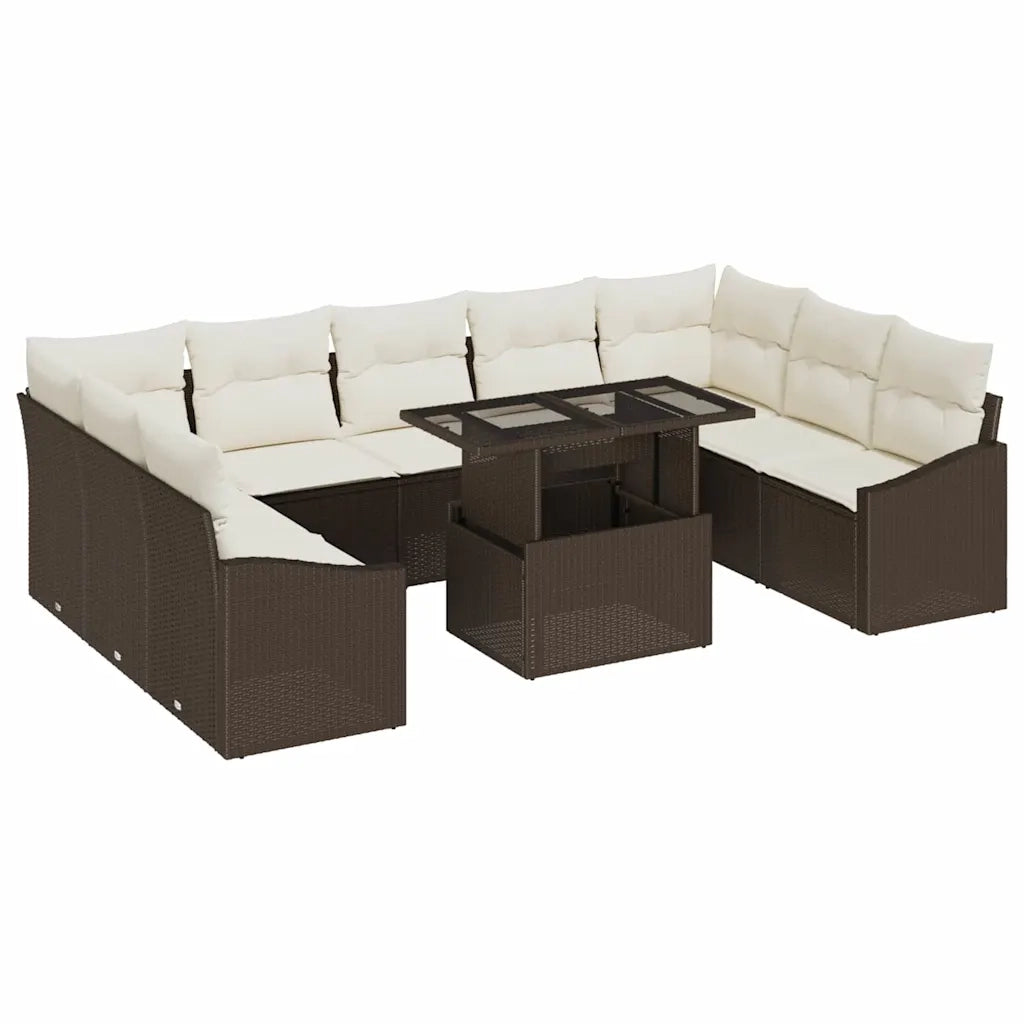 Set Divano da Giardino con cuscino 10 pcs Marrone e Crema