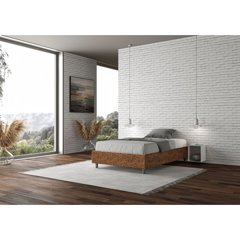 Letto Sommier imbottito 1 piazza e mezza 120x200 cm tessuto Era Azelia - Contenitore,Arancione