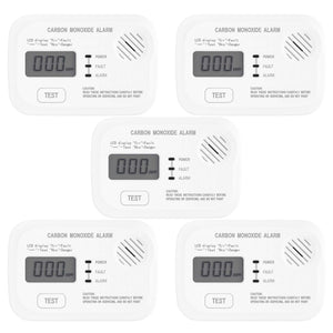 Set 5x Rilevatore monossido di carbonio con display 120 x 74 x 31 mm, allarme CO con batterie sostituibili incluse