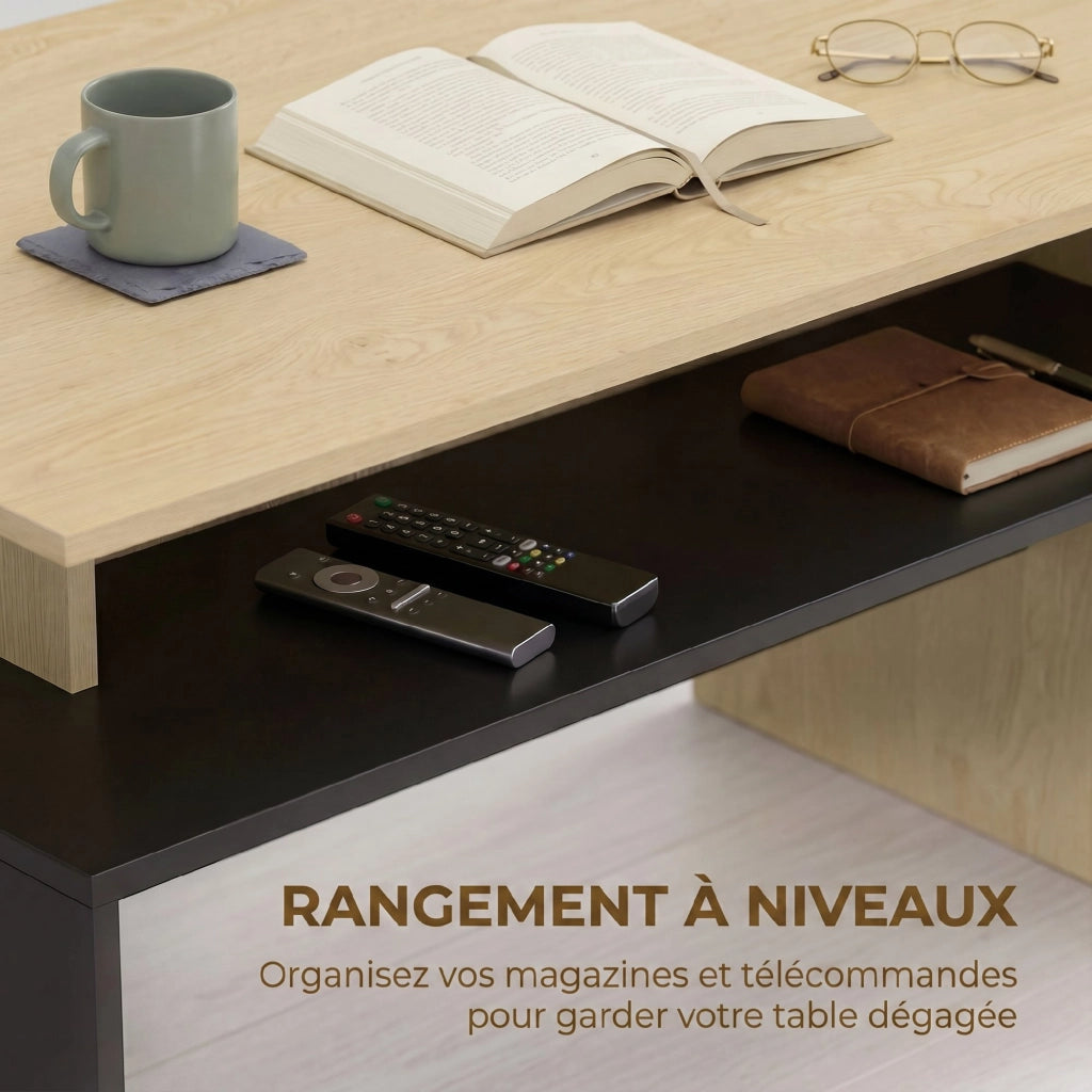 Tavolino da caff¨¨ moderno bicolore a livelli ¨C zephmum ¨C 95x55x50 cm legno naturale e nero