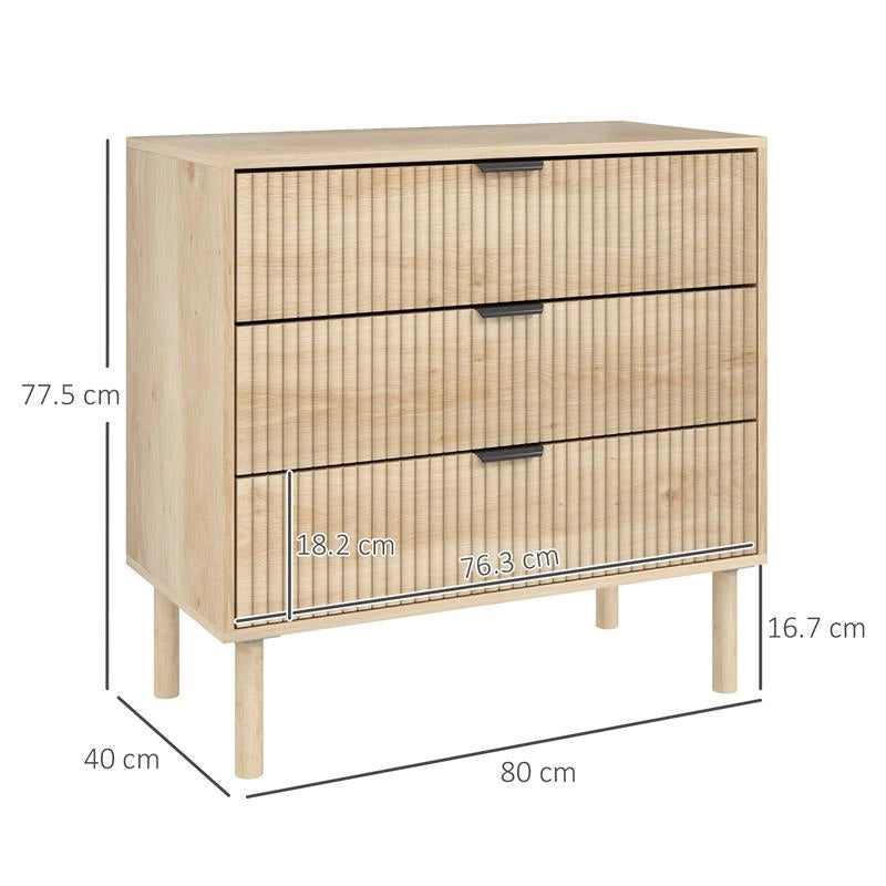 CASSETTIERA 3 CASSETTI IN LEGNO PER CAMERA E INGRESSO STILE NORDICO 80X40X77.5 CM ROVERE