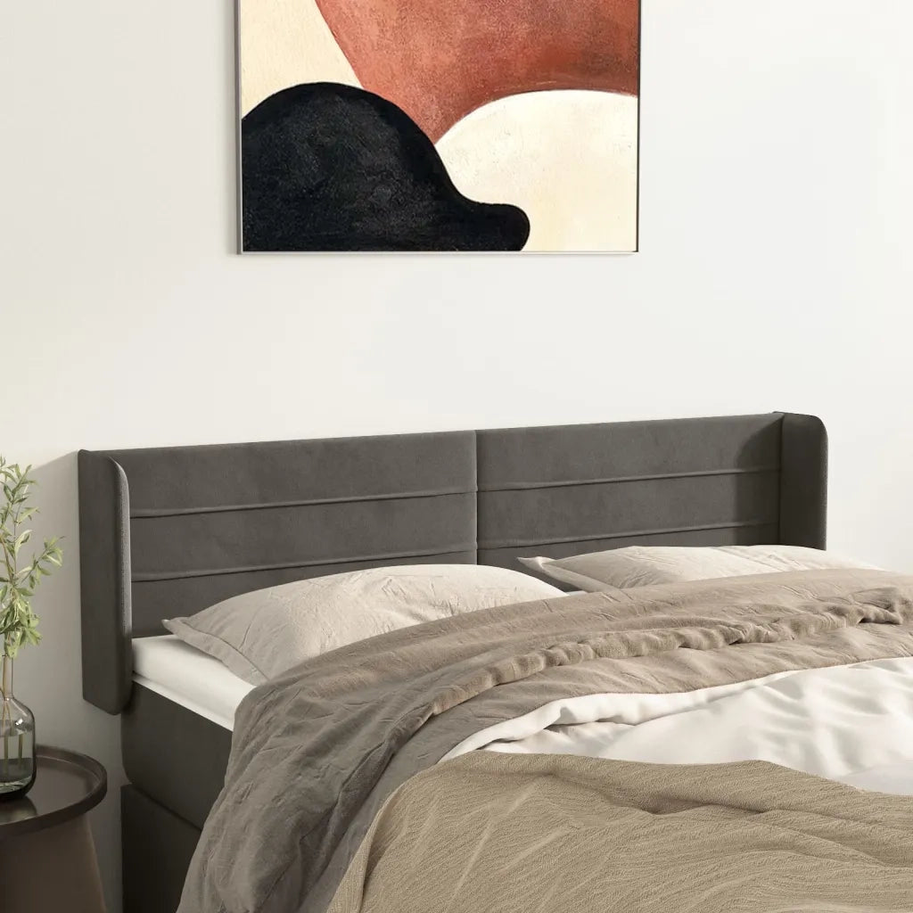 Testiera | Testata ad Orecchio Grigio Scuro 147x16x78/88 cm in Velluto