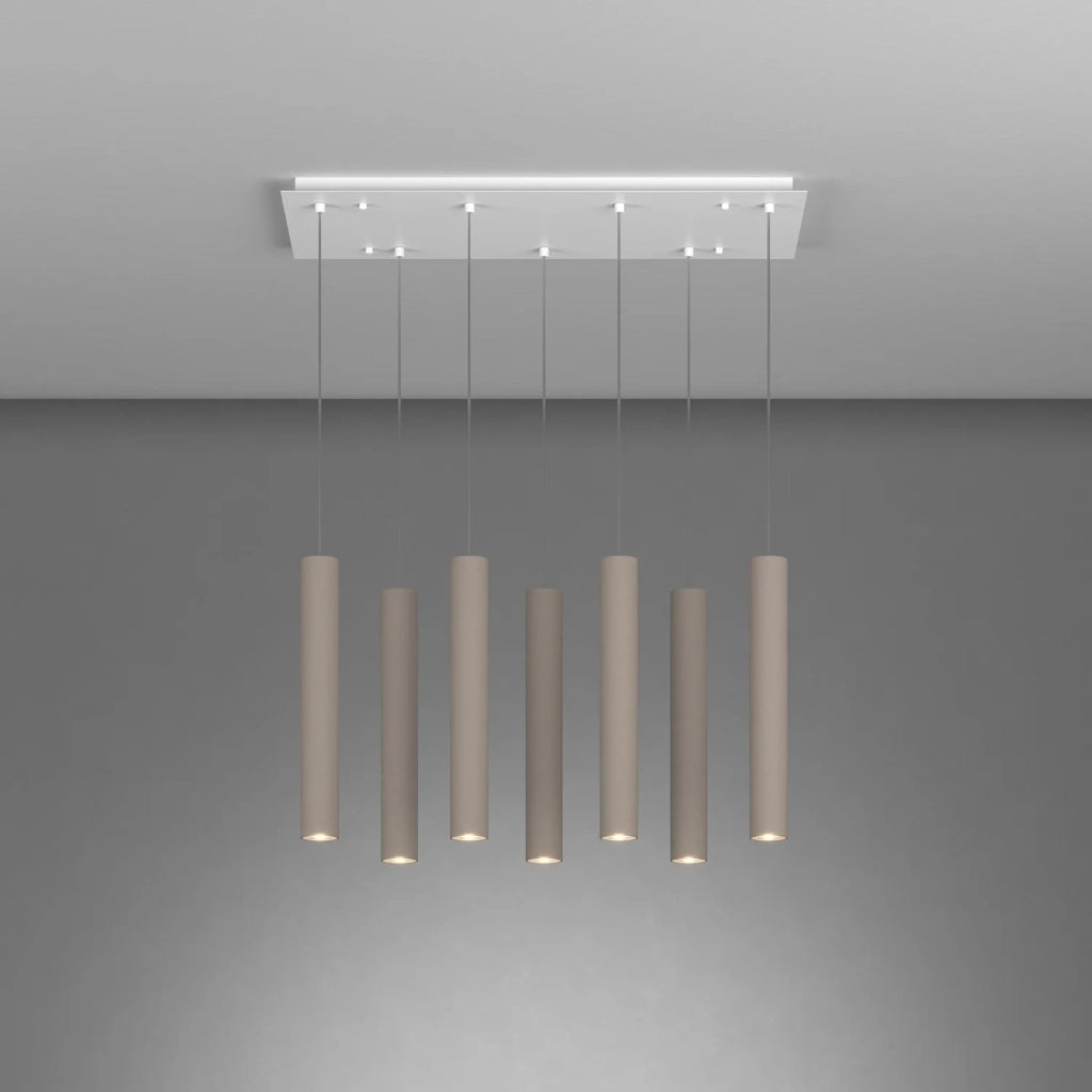 Lampadario Industrial-Minimal Xeana Metallo Bianco Marrone 7 Luci Gu10