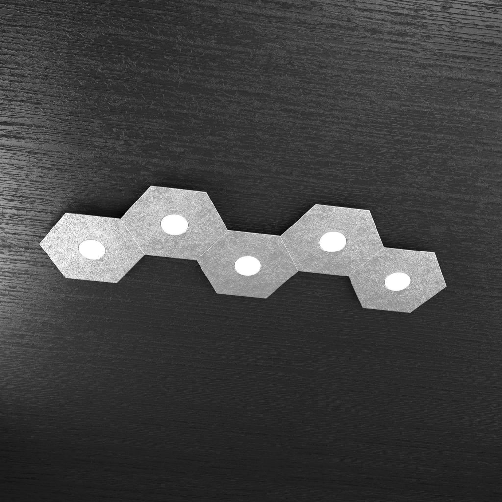 HEXAGON APPLIQUE-PLAFONIERA 5 LUCI FOGLIA ARGENTO 1142-5L-FA