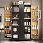 Mobile dispensa da cucina con 2 ante; ripiani regolabili e vano estraibile a 4 livelli; 150 x 78 x 40 cm; nero