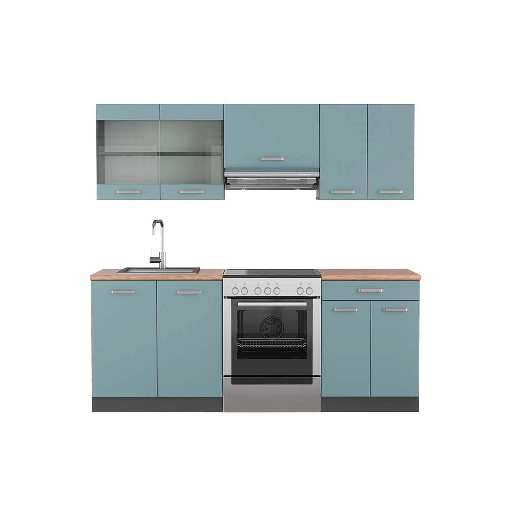 Vicco Cucina componibile Blu-grigio/antracite 200 cm , PL Rovere