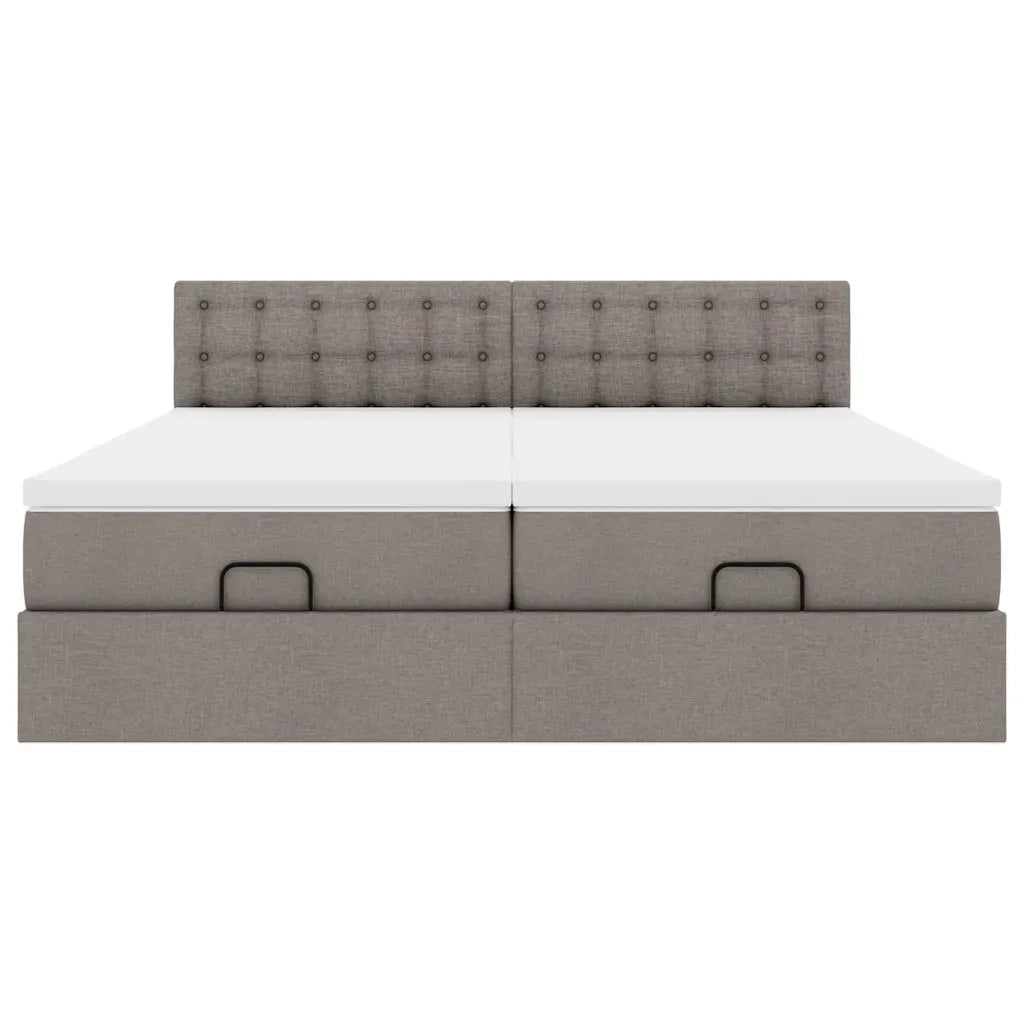 Struttura Letto Pouf con Materassi Tortora 200x200 cm Tessuto