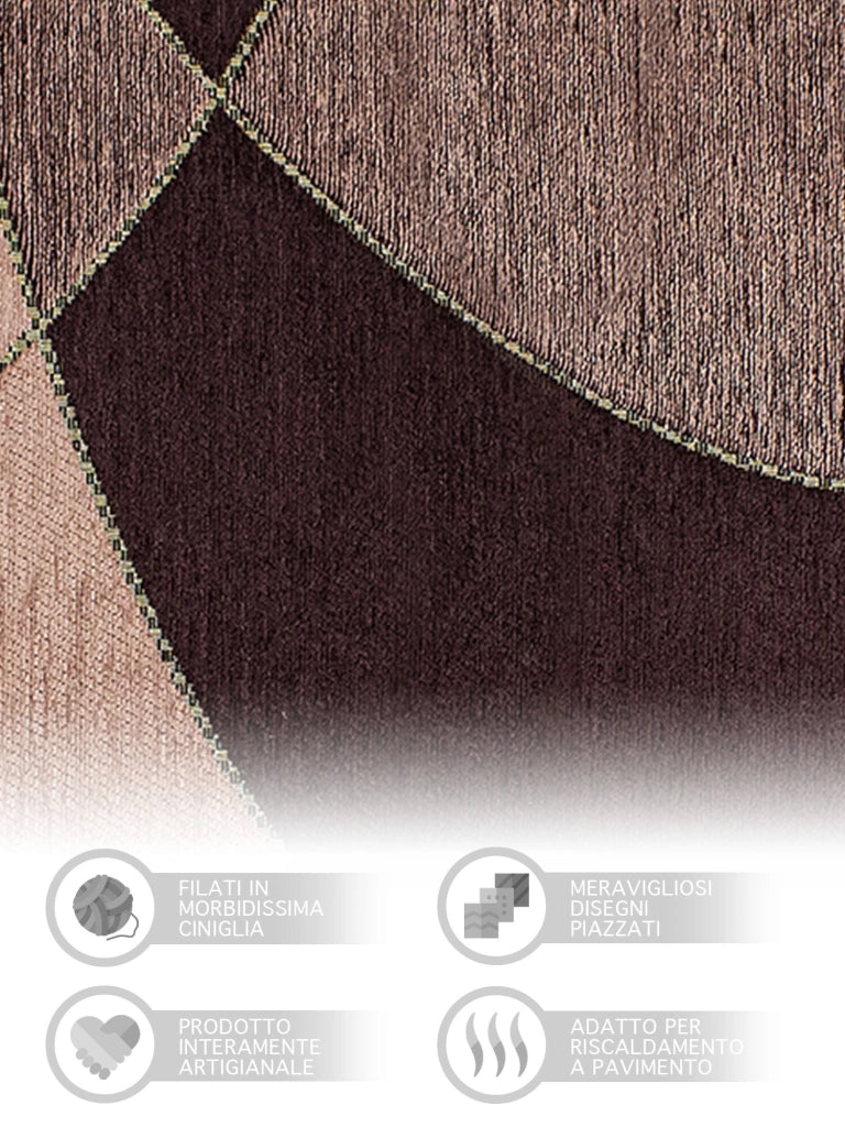 Tappeto Arredo Moderno Morbido in Ciniglia Ingresso Antiscivolo Prodotto Italiano  Soggiorno Camera Salotto Disegni Piazzati Cotone Varie Misure Grande Hills/Vino - 115x175 cm