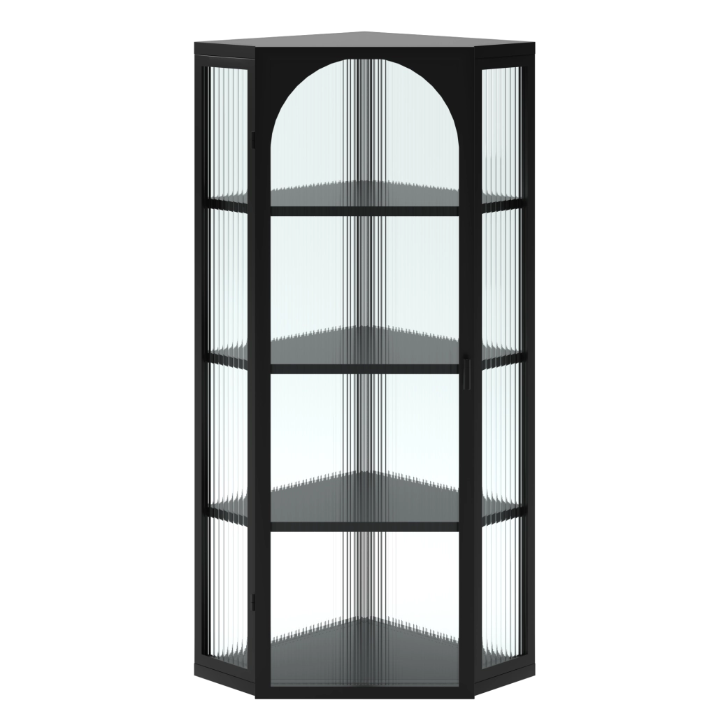 Mobile pensile a parete con 4 ripiani; 56 × 40 × 105 cm; metallo e vetro temperato; nero